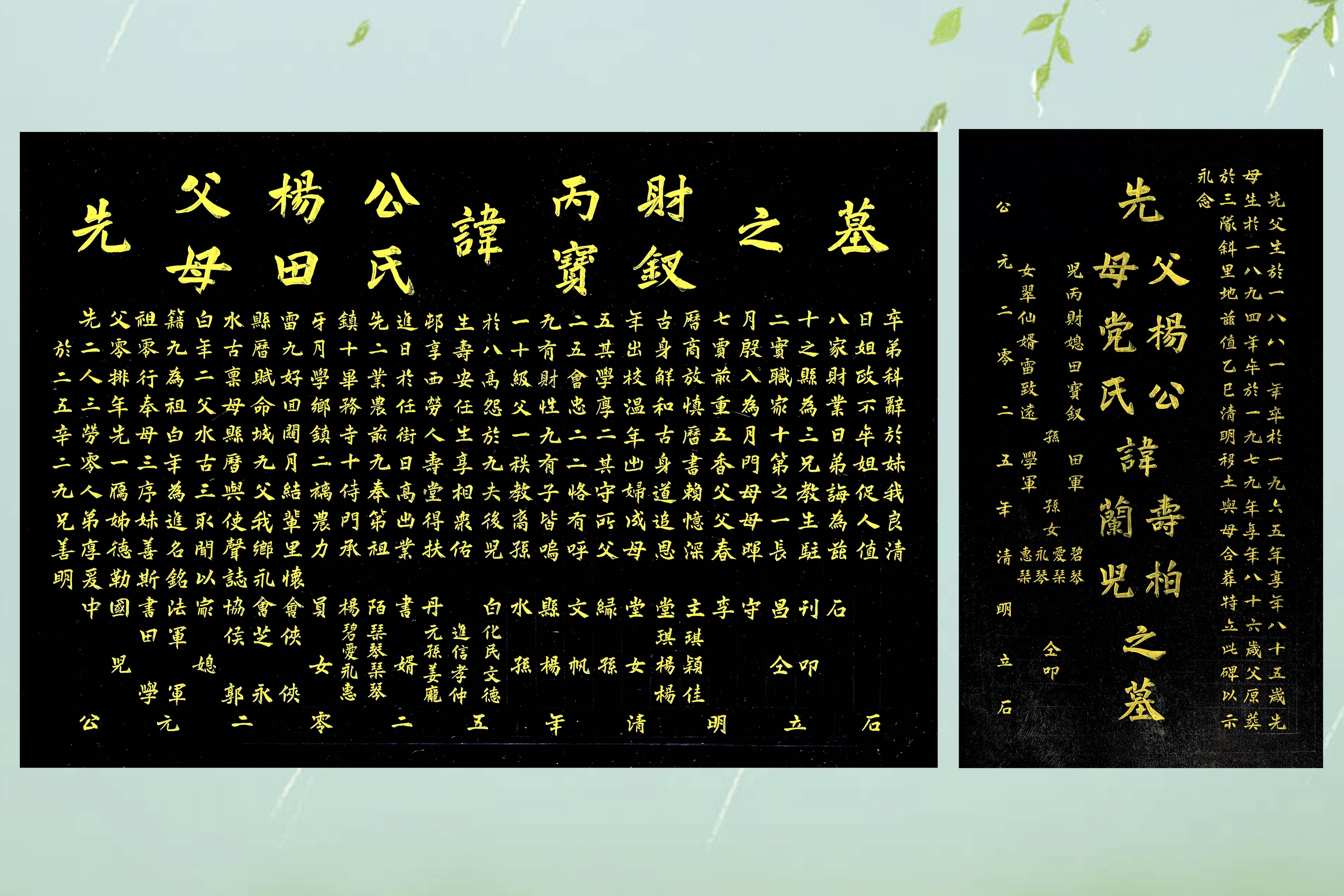 杨陌书丹《杨丙财田宝钗墓碑》《杨寿柏党兰儿墓碑》