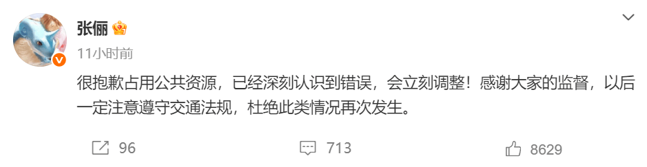 知名演员张俪因车牌遮盖道歉:曾与娇兰、玉兰油等品牌合作(图1)