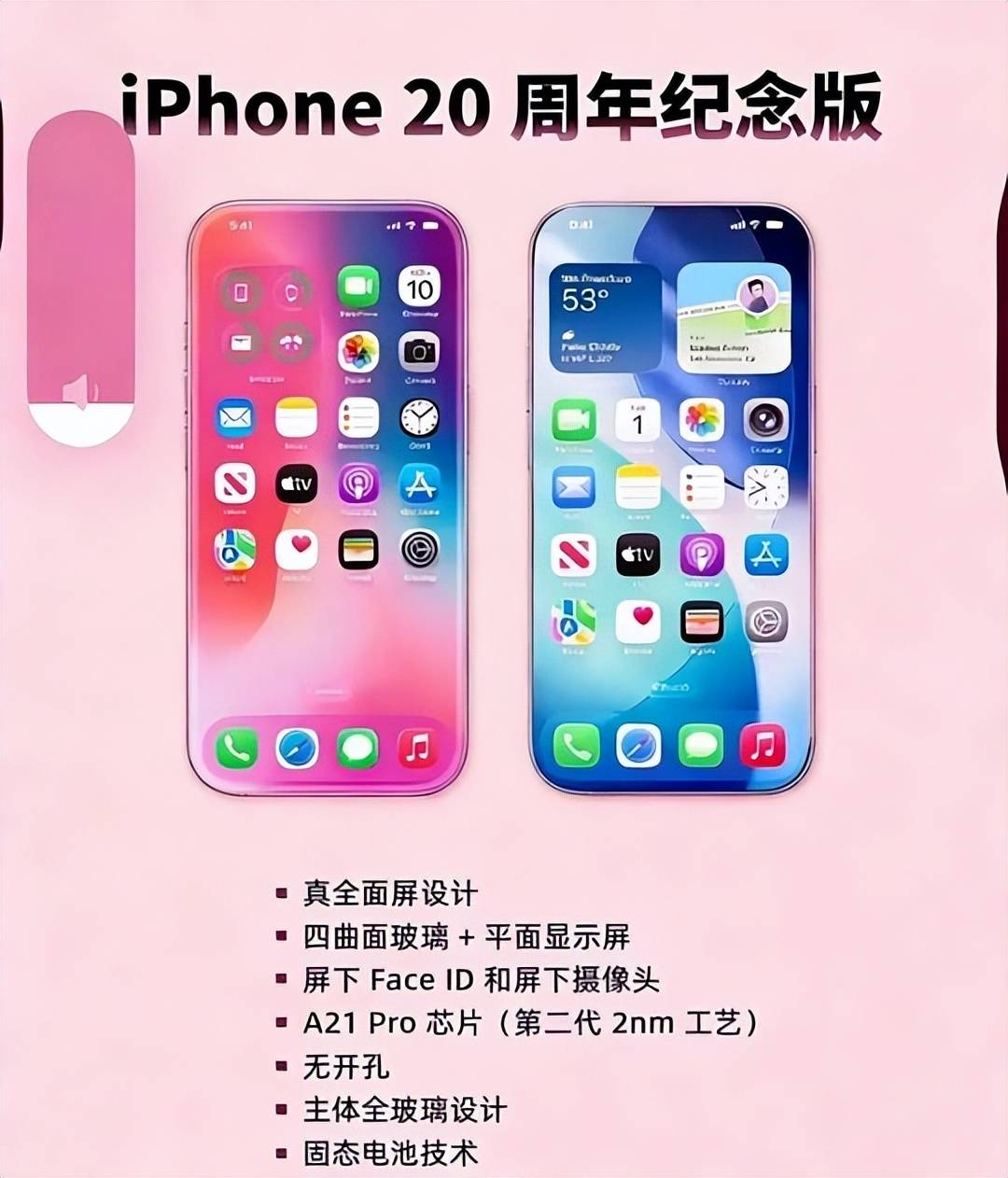 iphone 20纪念版曝光11毫米极窄边框四曲面屏下摄像头来了