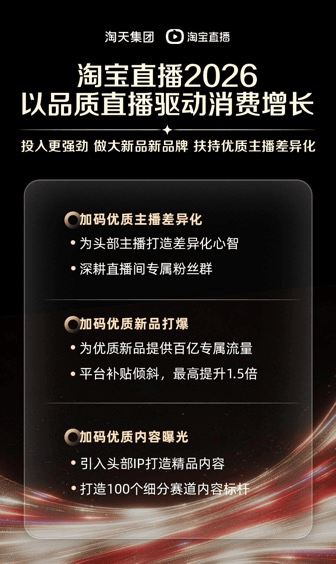 淘宝直播2026新品目标：成交增幅100%、成交占比翻倍 