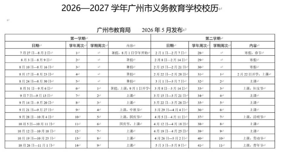 广州中小学新学年校历发布：高三开学时间有重大变化(图1)