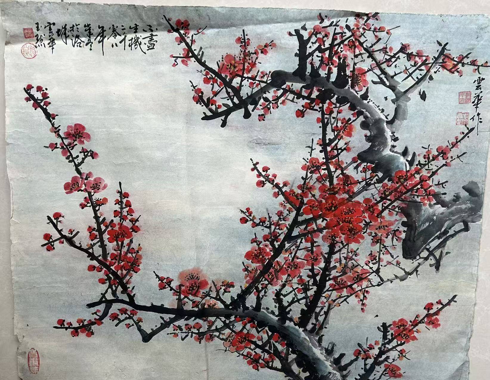 陕西省著名山水画家李云华《红梅报春》国画赏析