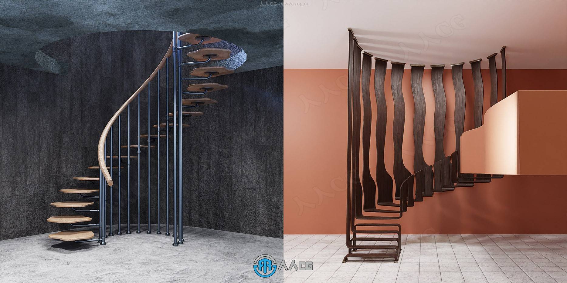 Stair Builder楼梯生成Blender插件V2.02版：几何节点程序化生成+参数可控