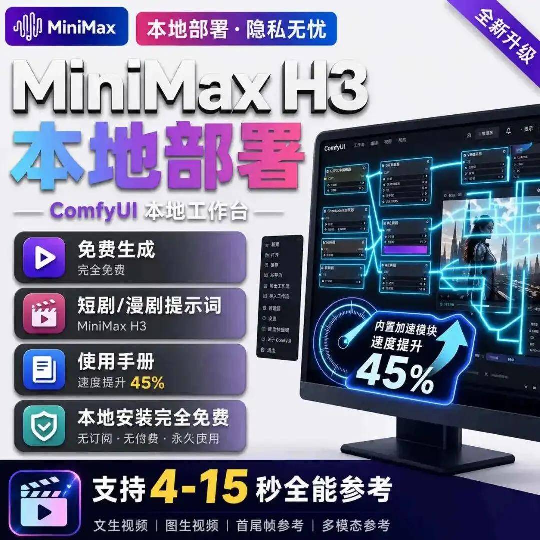 重磅！ComfyUI+MiniMax H3开源本地部署安装包来啦！ 漫剧视频剪辑制作全免费！