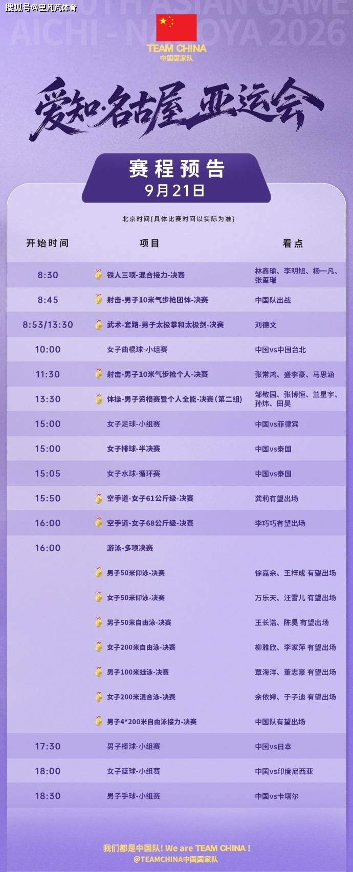 亚运会今日赛程：排球游泳优势项目多，中国有望夺取14枚金牌
