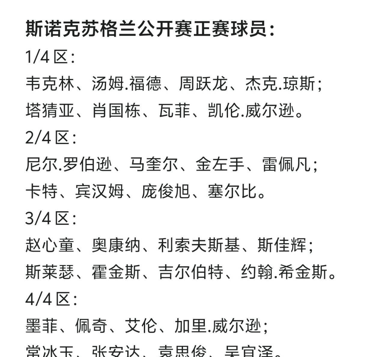 苏格兰公开赛正赛签表揭晓，丁俊晖、小特缺席，艾伦名列其中