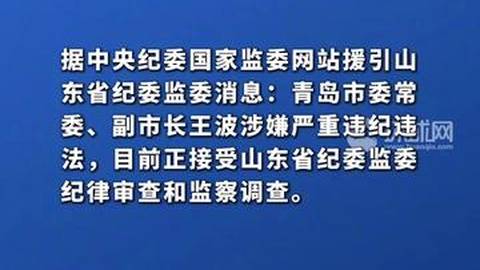 山东省青岛市委常委、副市长王波接受纪律审查和监察调查