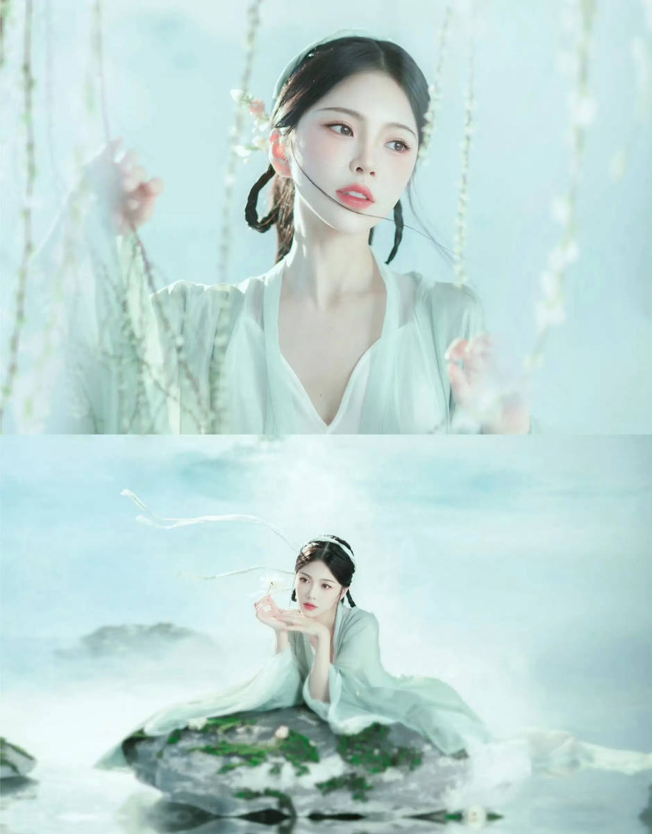 王灿挑战古装造型端庄大气 手拿白色花朵明媚动人