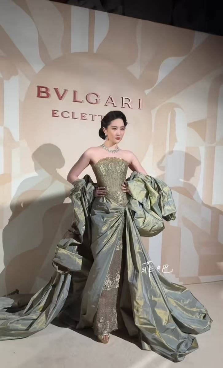 刘亦菲穿抹胸鎏金裙温婉大气 钻饰加身显优雅矜贵