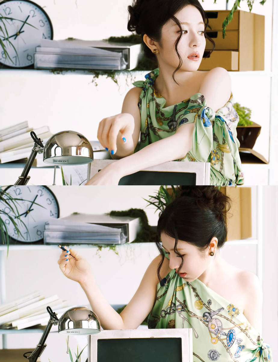 李兰迪穿斜肩裙秀好身材！化身时髦职场女郎