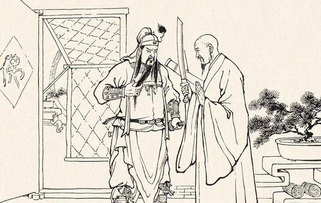 普净知道卞喜心有歹意,于是以送茶为名,将关羽请到了方丈时,手举戒刀