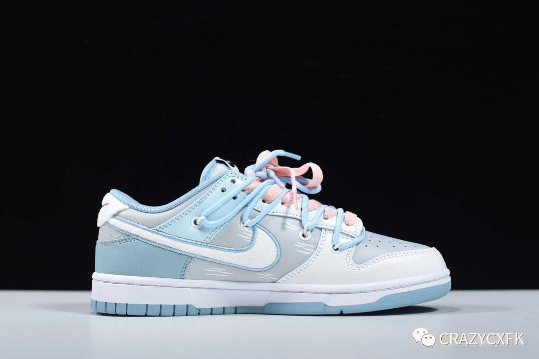 耐克nike sb dunk low lot grey blue rabbit 灰蓝白手绘兔子绑绳解构