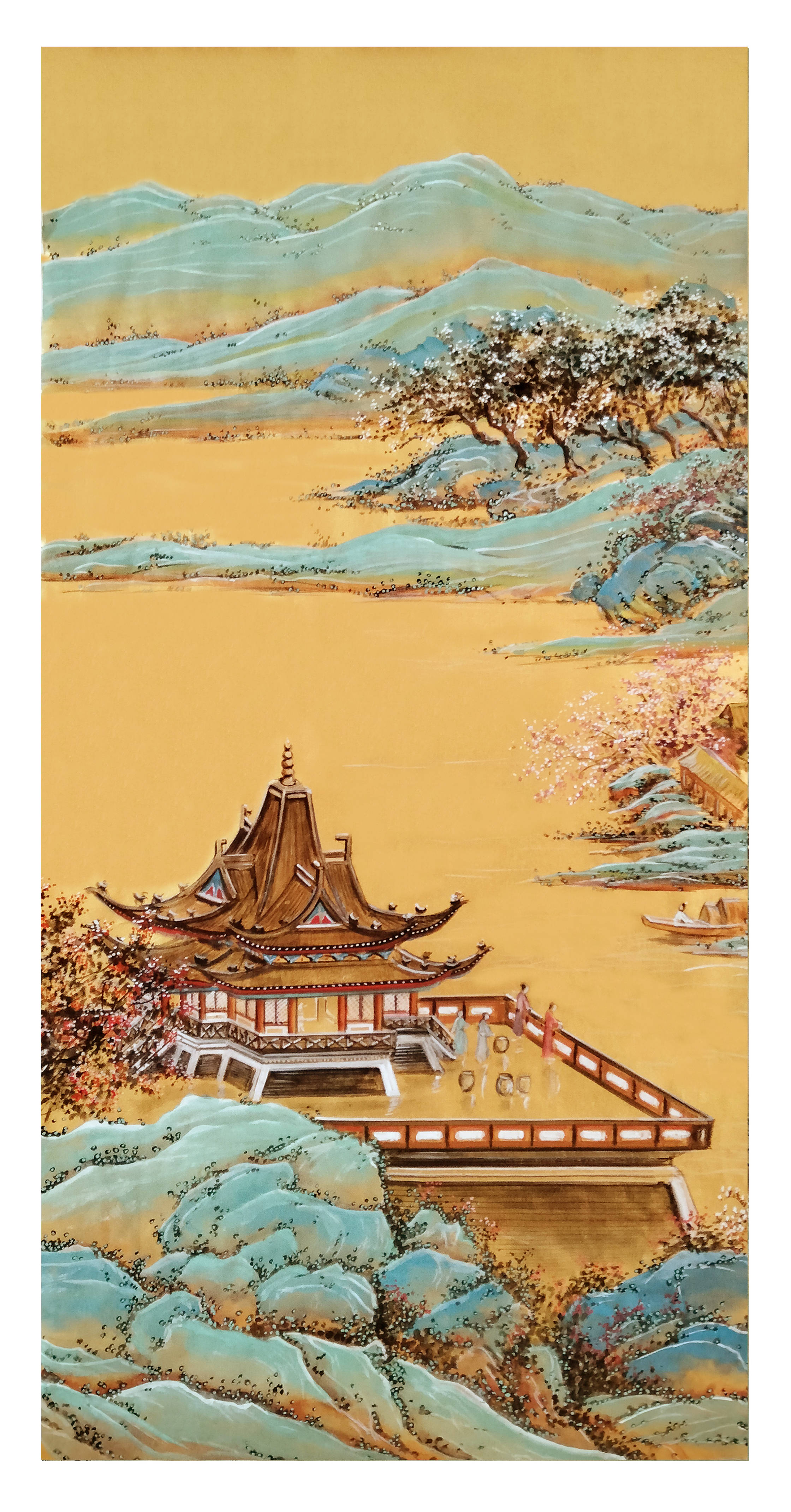 界画寒江---青绿山水界画《早春图》(五),尺寸