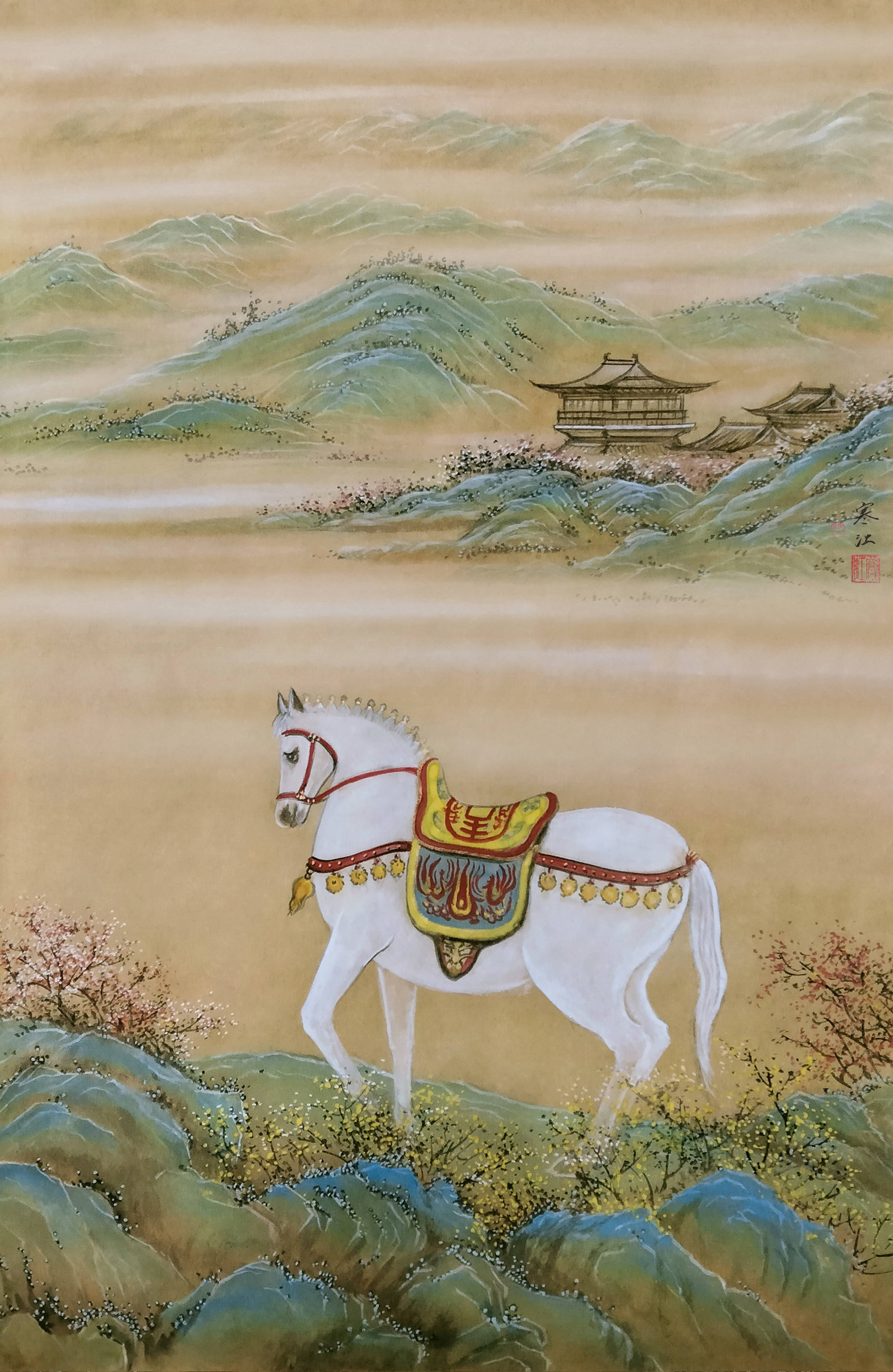 界画寒江---工笔界画《白驹图》 两幅