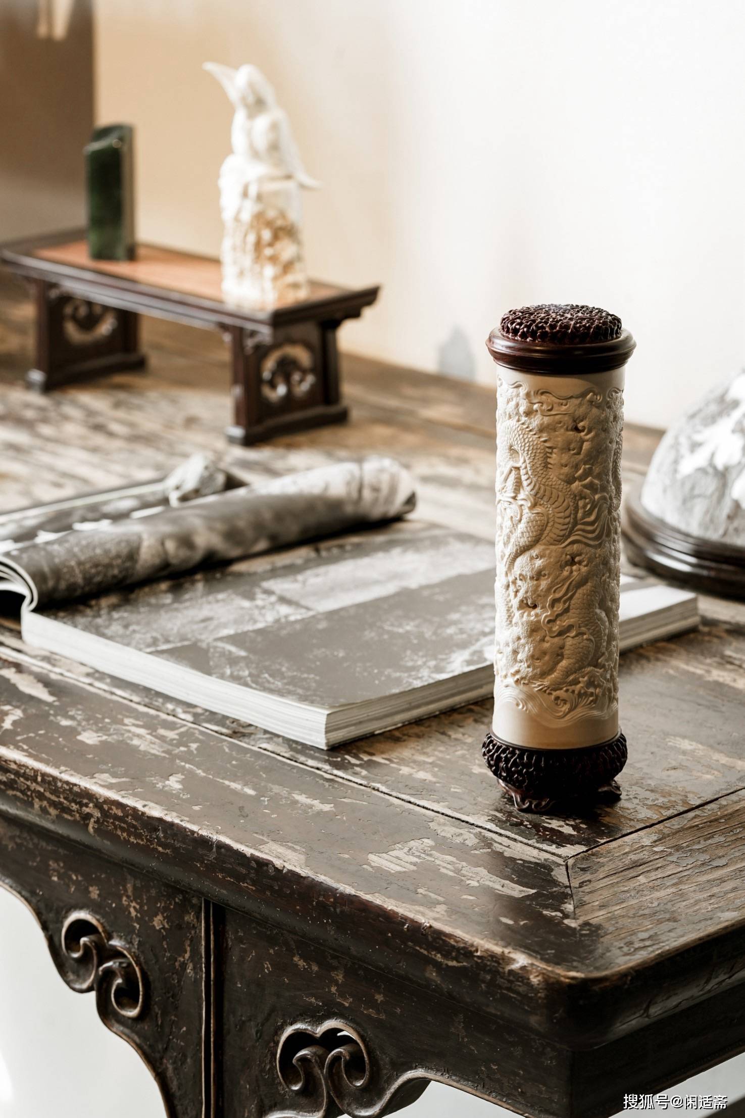 静观雅集,牙雕手作,苍龙立香炉_猛犸_工艺_整体