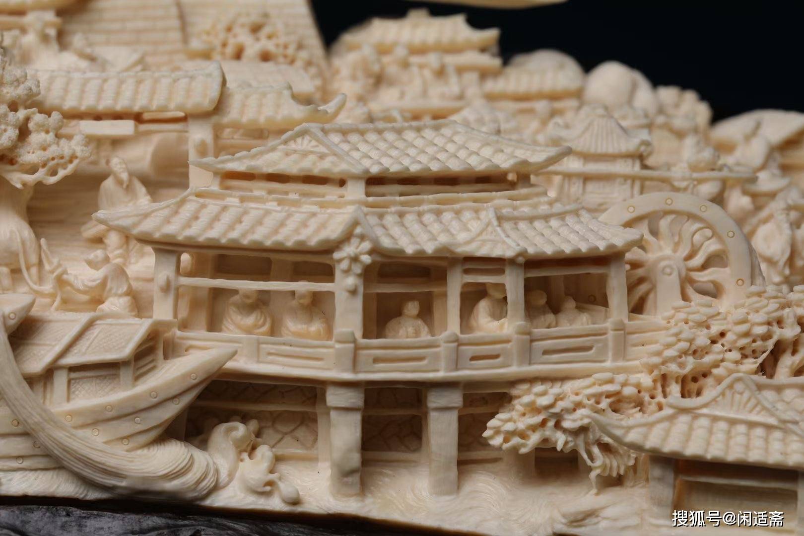 珍藏级艺术摆件,猛犸牙雕,清明上河图_汴京_雕刻_建筑