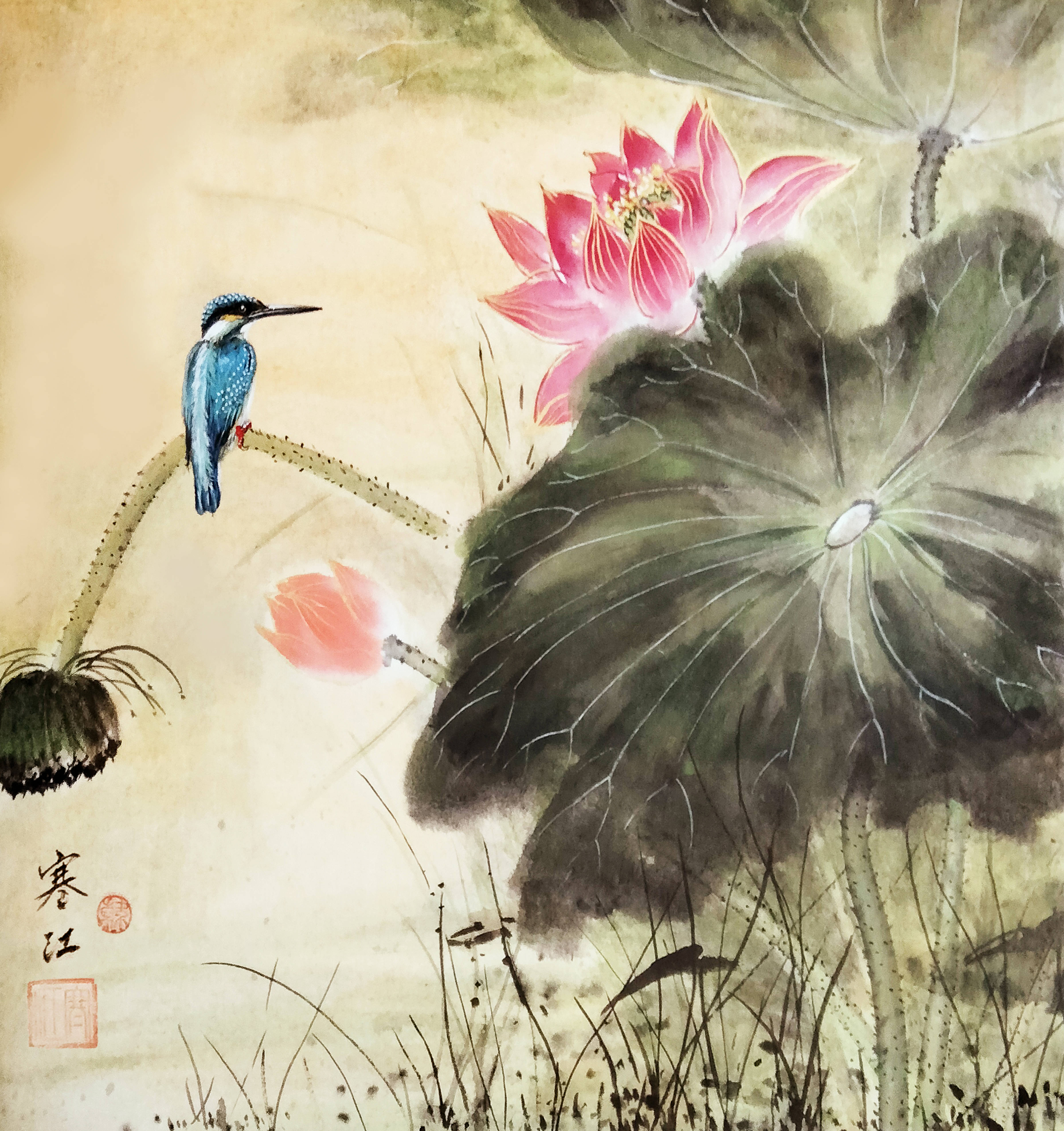 界画寒江---工笔画《荷花小鸟》(2023年第三版)_cm_尺寸_版本