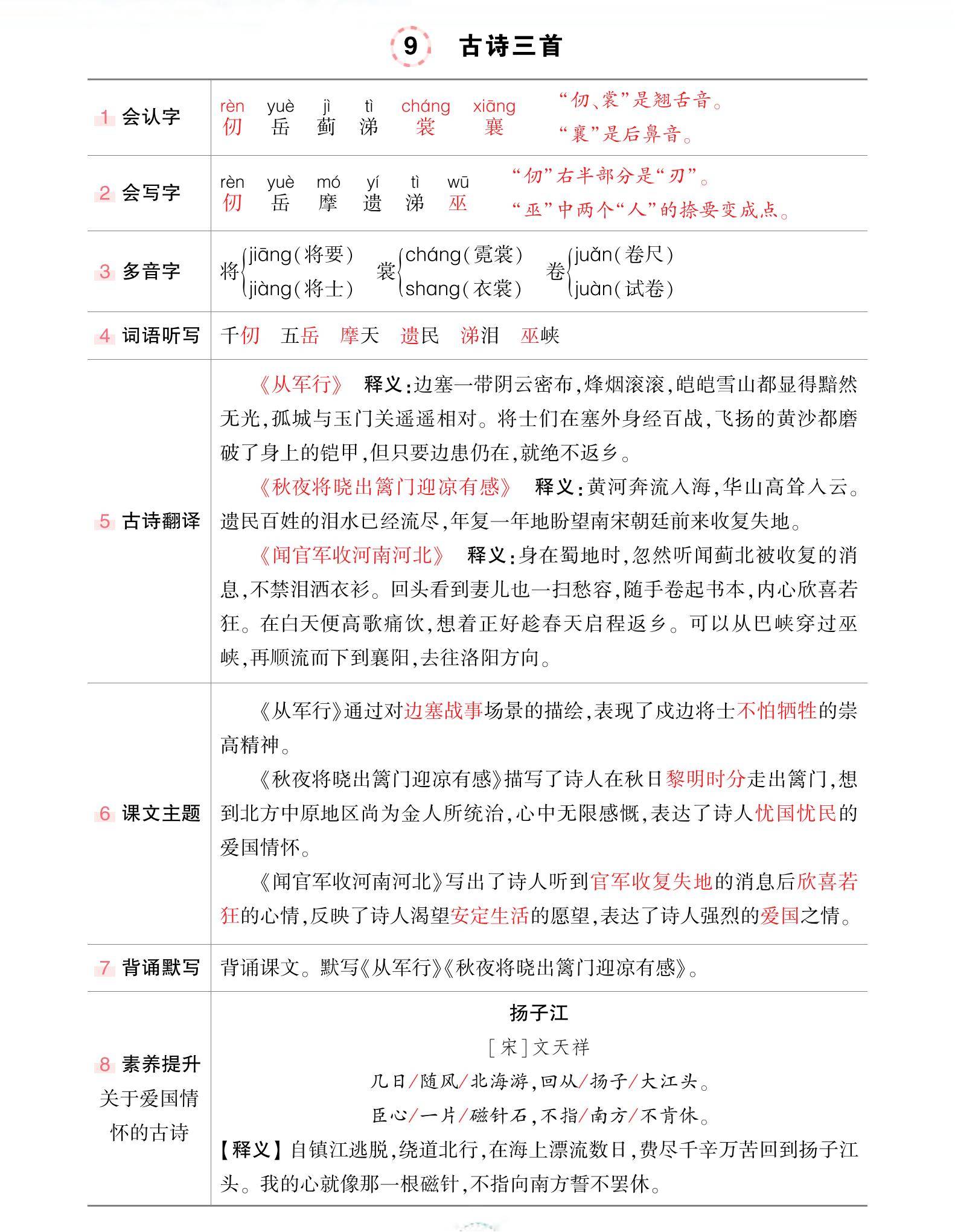 【新编】小学语文五年级下册状元学习笔记(背记清单)