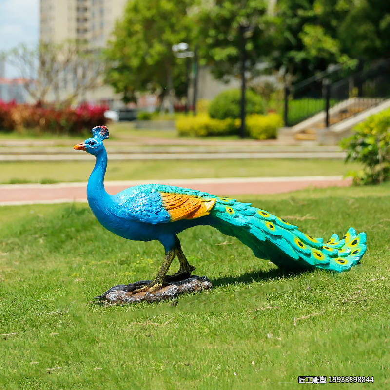玻璃钢仿真孔雀雕塑动物园彩绘动物模型摆件