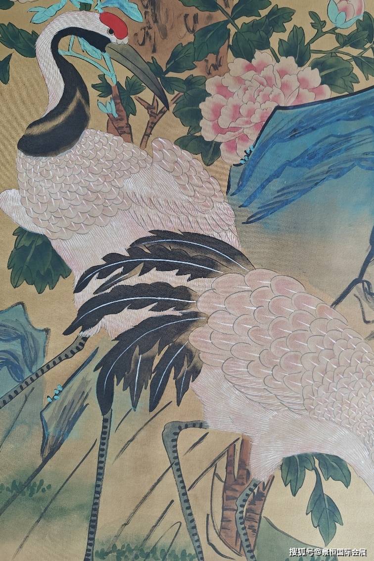 是国画创作中传统且吉祥的寓意：沈铨款《松梅双鹤图》_搜狐网