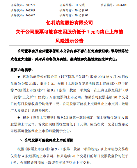 st亿利最新索赔条件,发布股票可能存在终止上市的风险提示公告