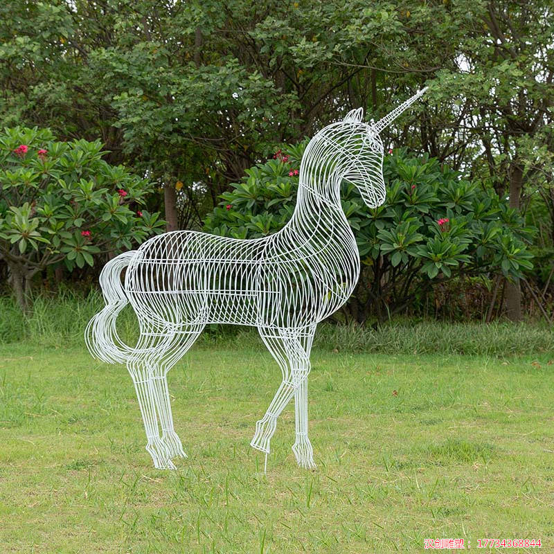 不锈钢镂空马装饰雕塑钢丝编织动物造型景观摆件