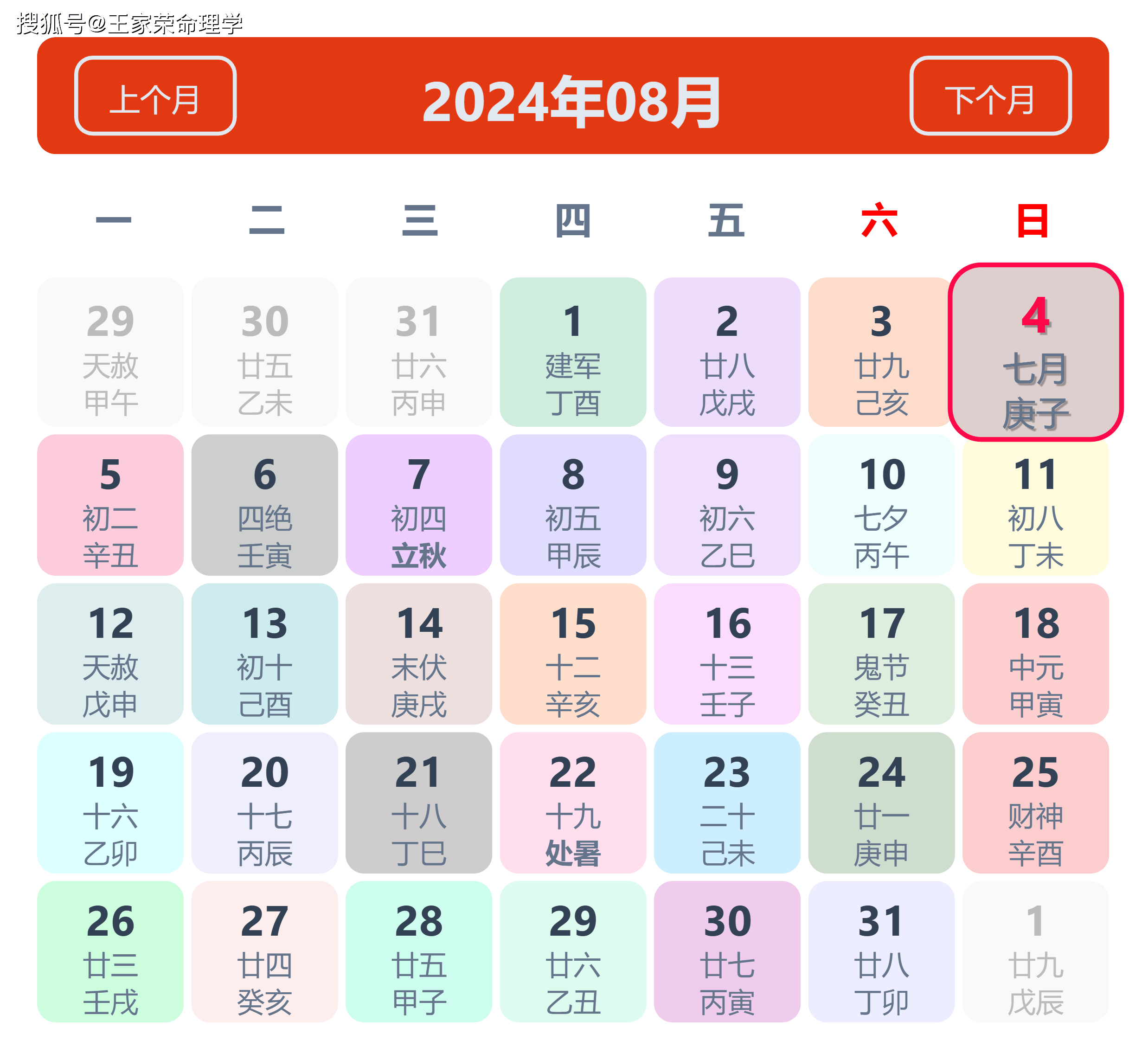 老黄历看日子生肖运势查询（2024年8月4日）