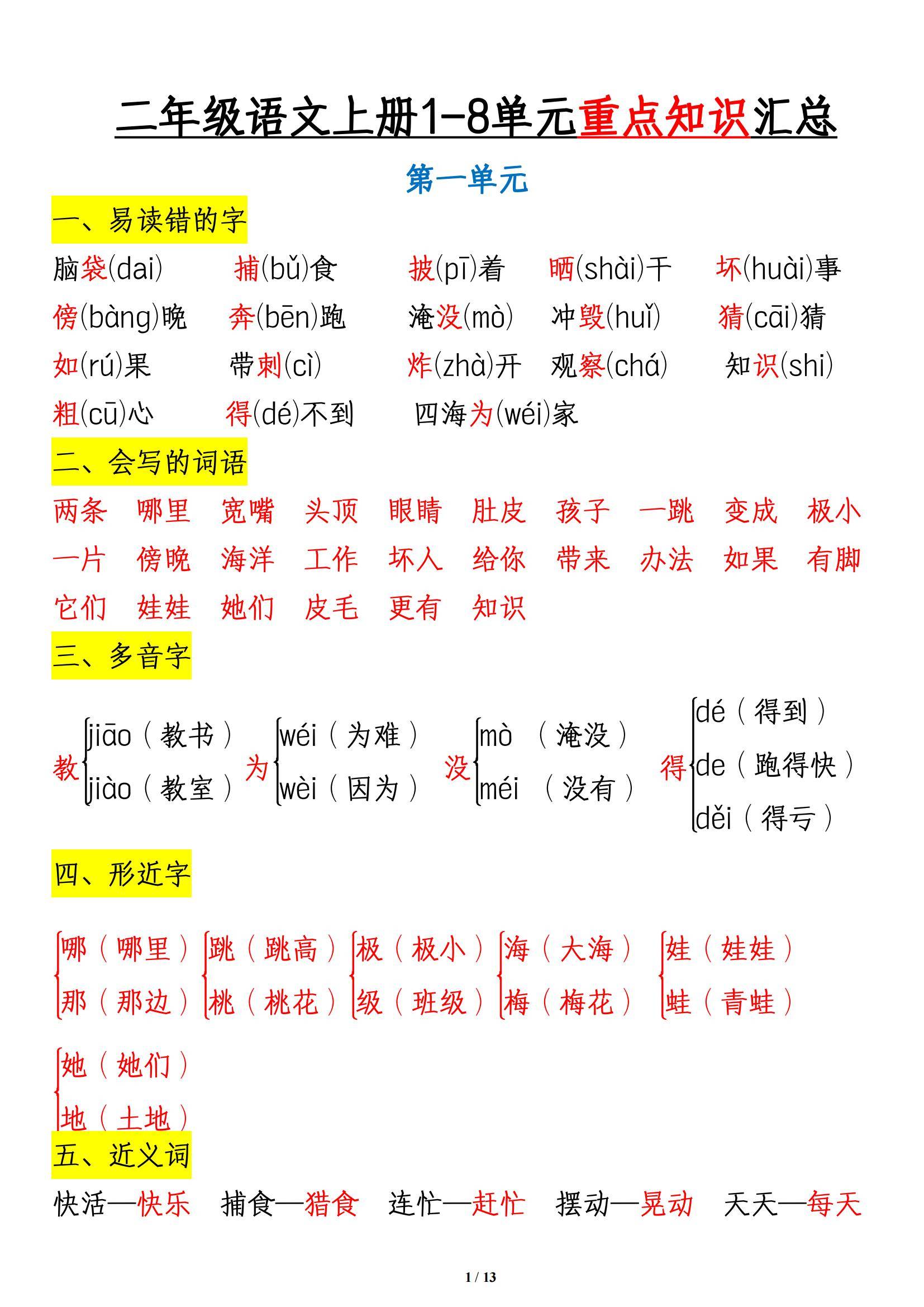 美丽的反义词 二年级图片