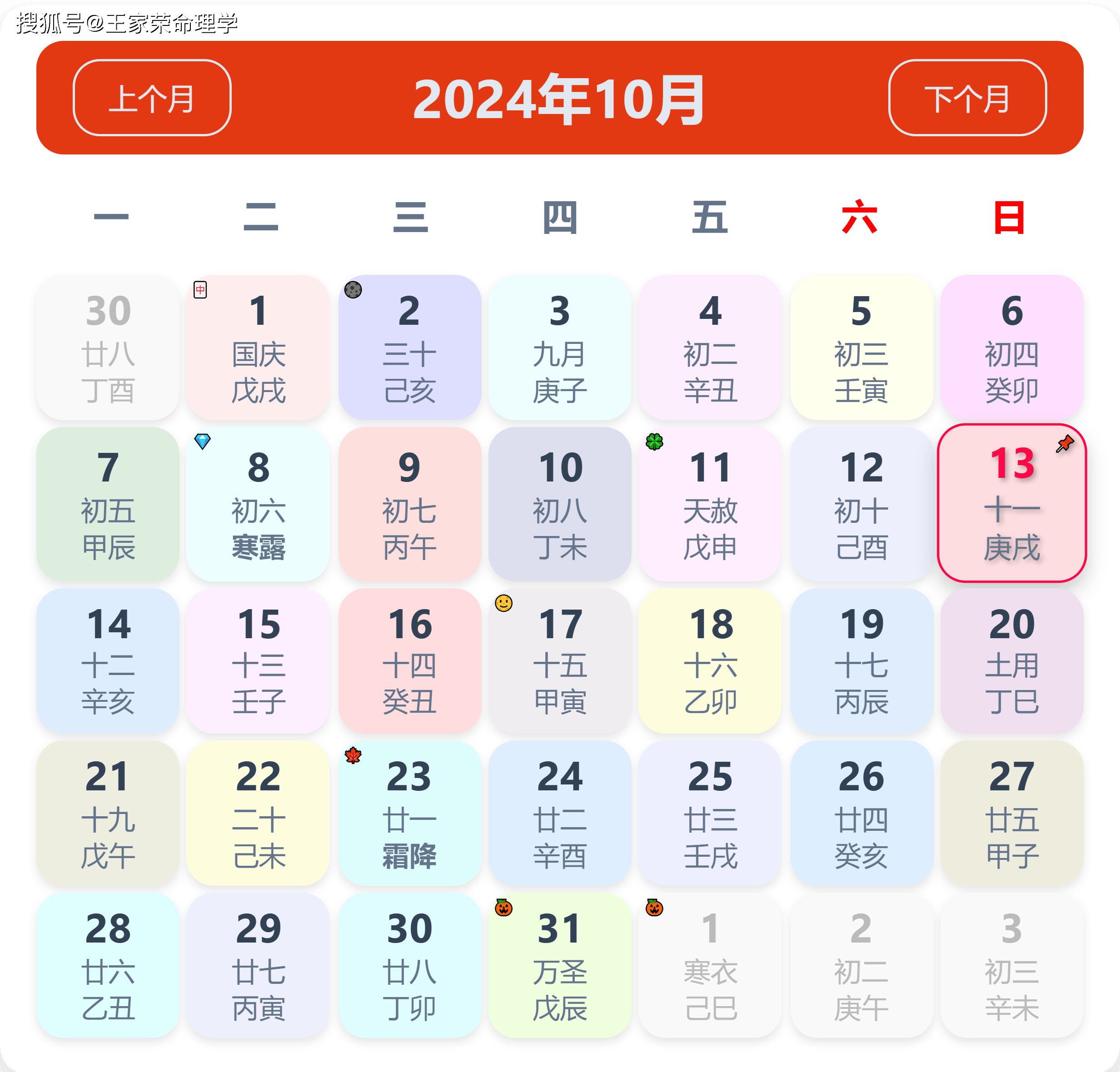 老黄历看日子生肖运势查询（2024年10月13日）