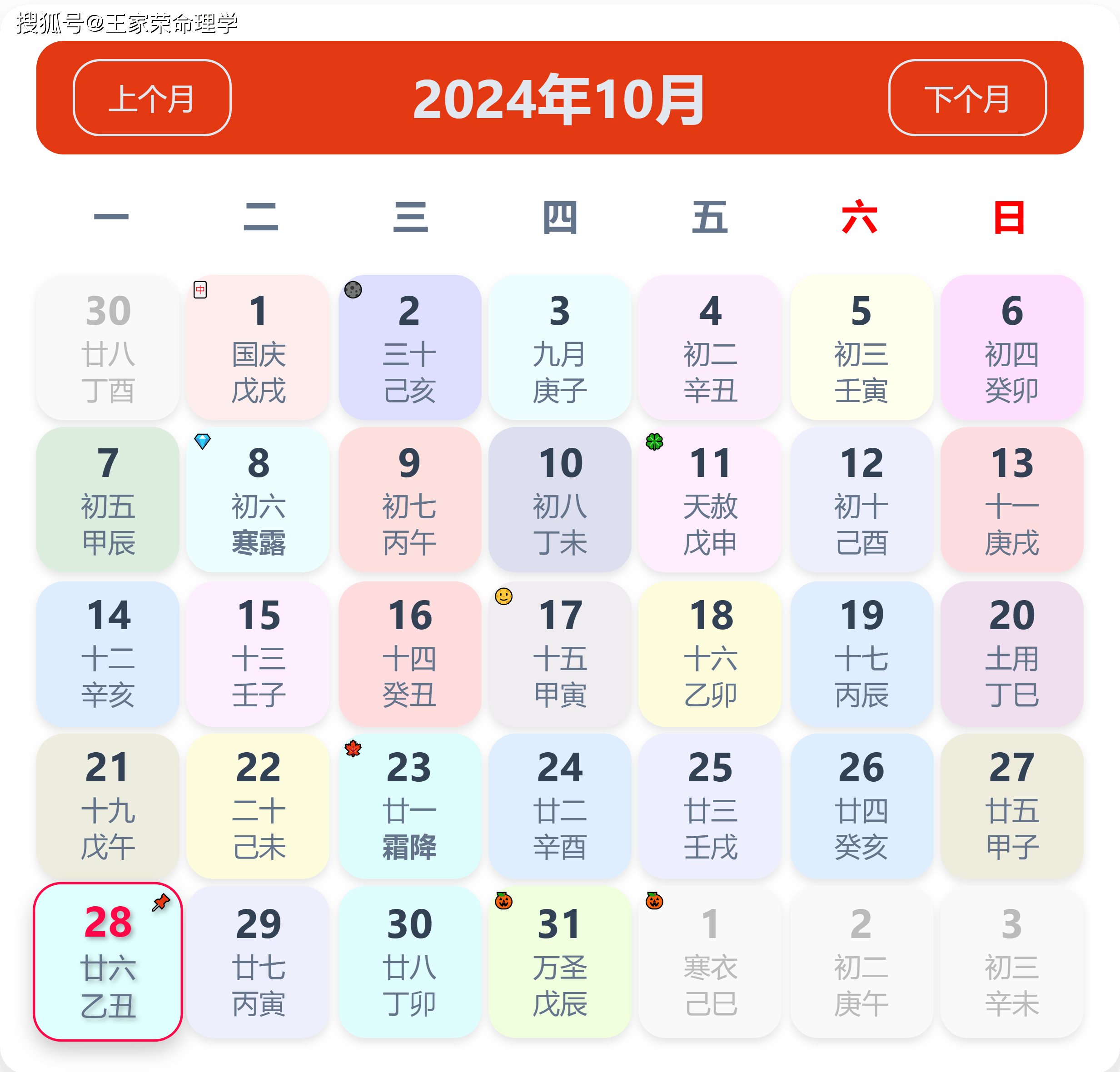 老黄历看日子生肖运势查询（2024年10月28日）