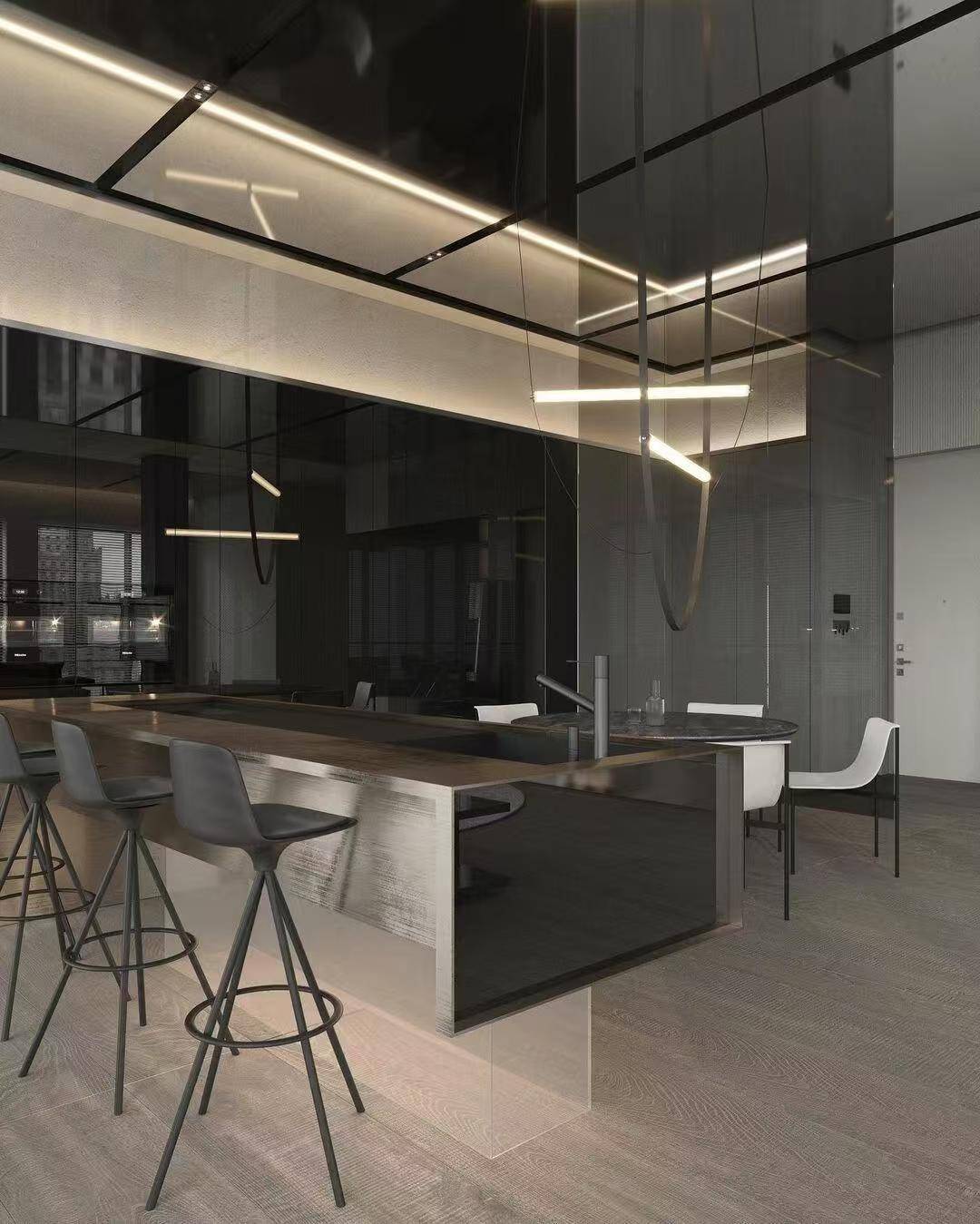 黑色镜面不锈钢蜂窝板吊顶现代空间的典雅诠释