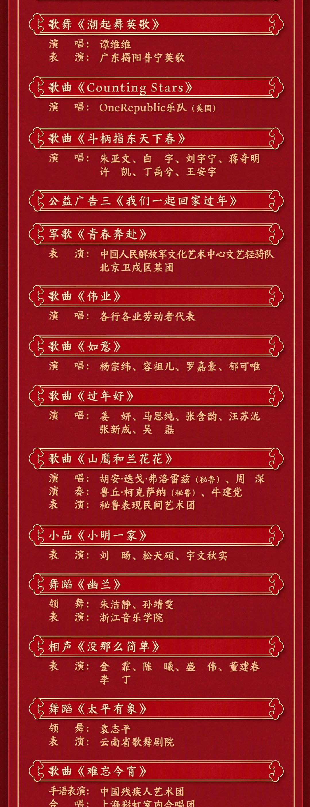 2025央视蛇年春晚节目单出炉 沈腾马丽周深刘谦王菲梁静茹大咖云集