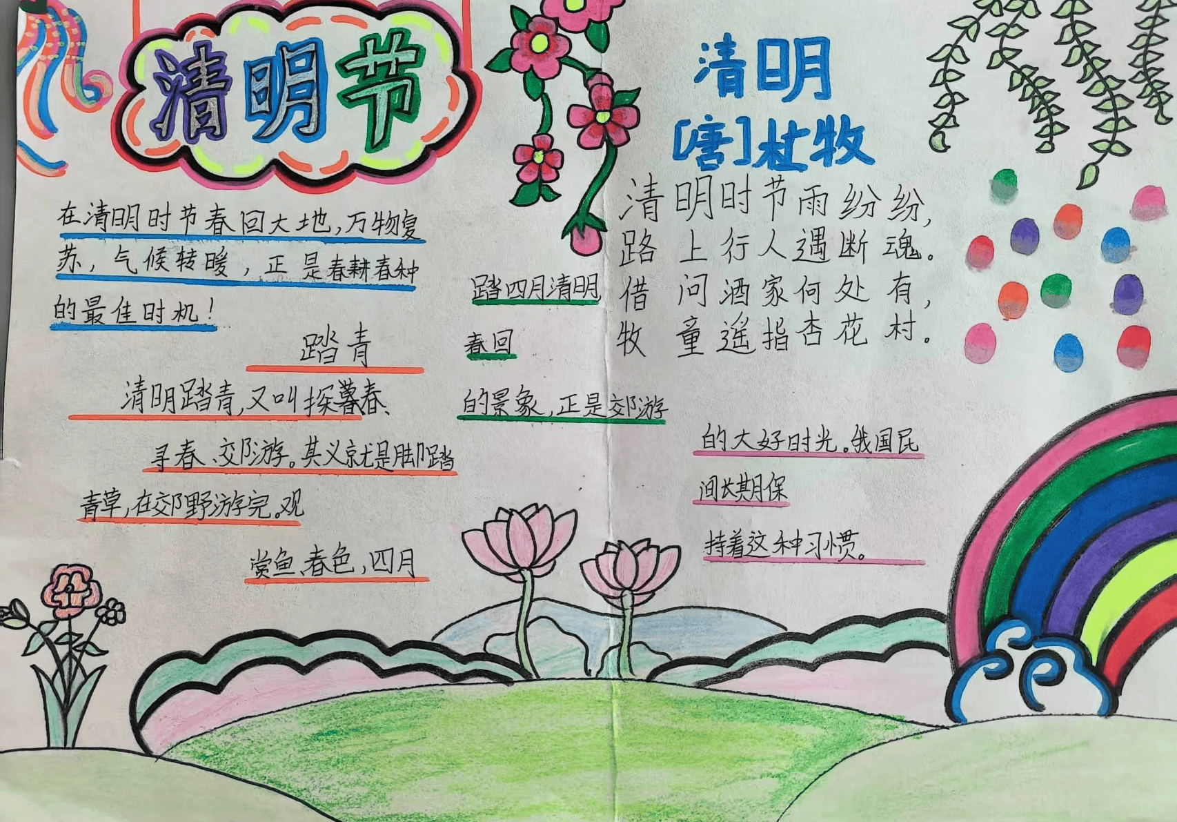 此次清明节主题教育活动,借助手抄报这一形式,让学生们在实践中学习