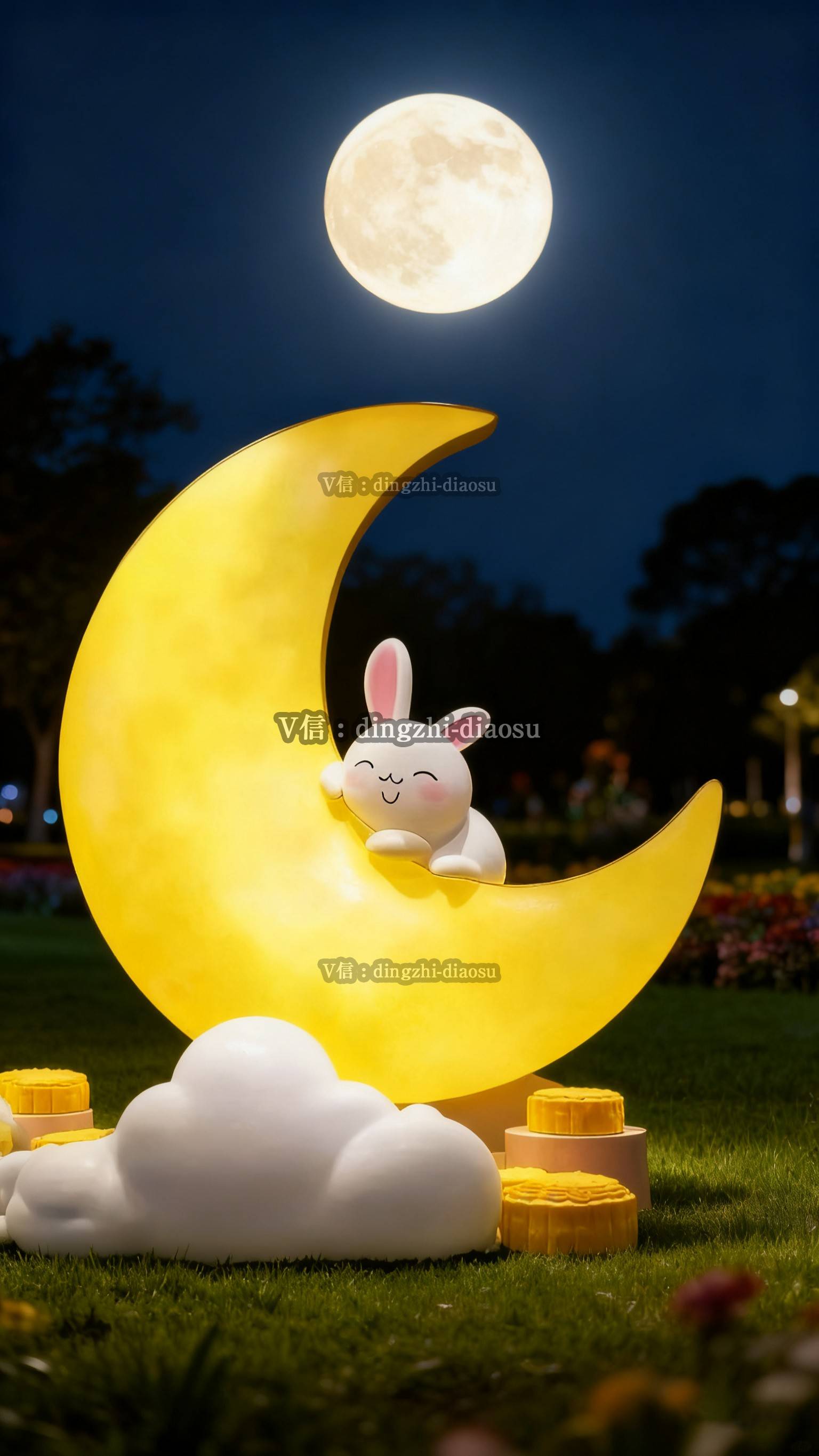 玻璃钢发光月亮雕塑:月球与月牙造型的夜景亮化新选择