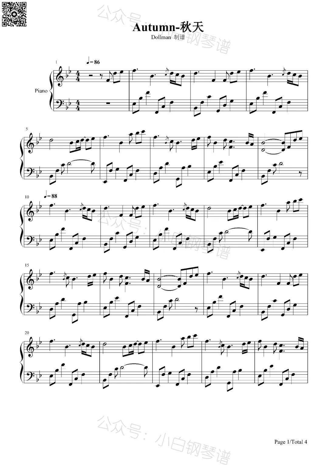 「琴谱|autumn」- july(含简谱)_love_记忆_音频