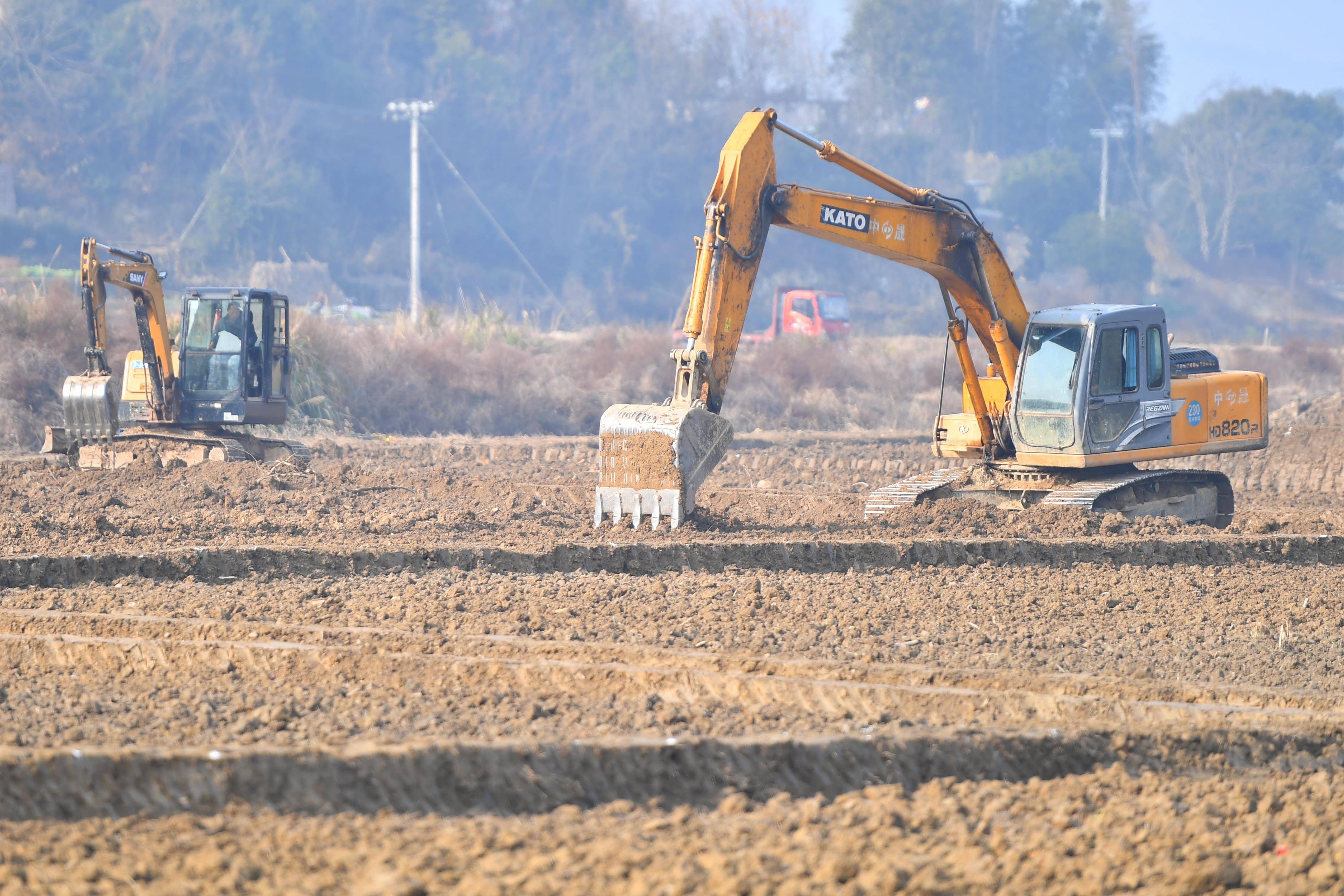 湘潭市雨湖区鹤岭镇双丰村拍摄的高标准农田建设施工现场(无人机照片)