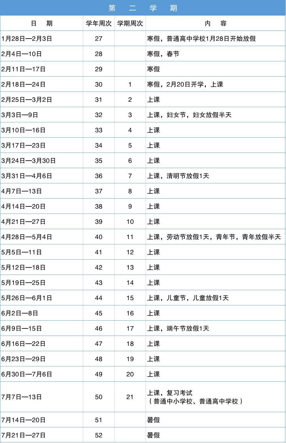 說 明1.國家法定節假日按國務院放假規定安排.2.