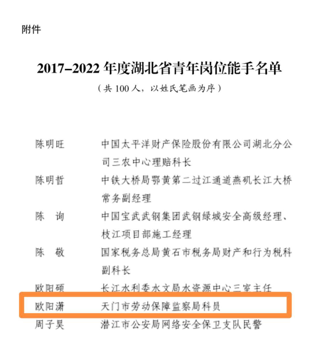 天门一人上榜._劳动_欧阳潇_工作