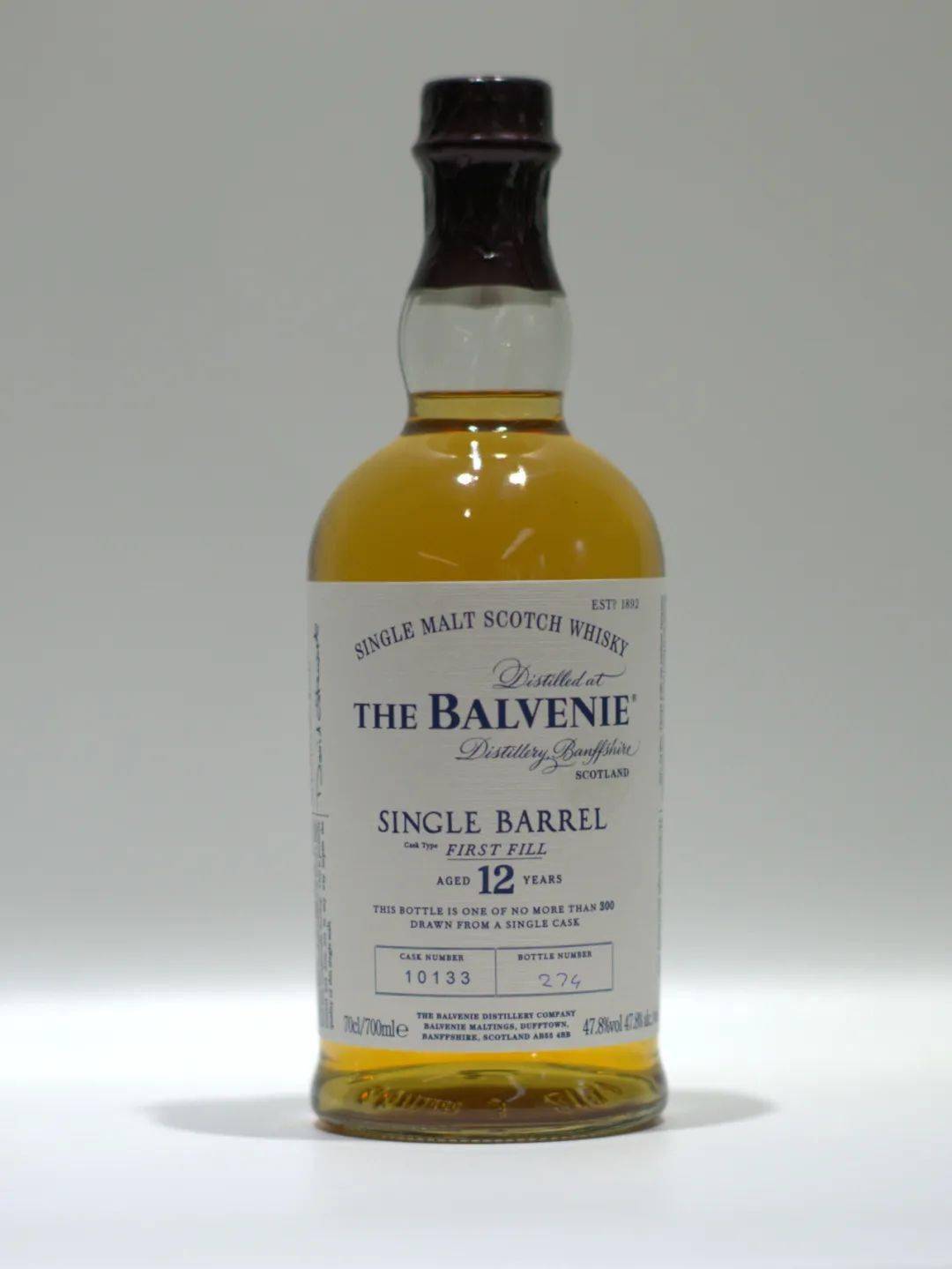 balvenie 百富 12年 单桶桶号:10133限量:300瓶以内桶型:波本单桶酒精