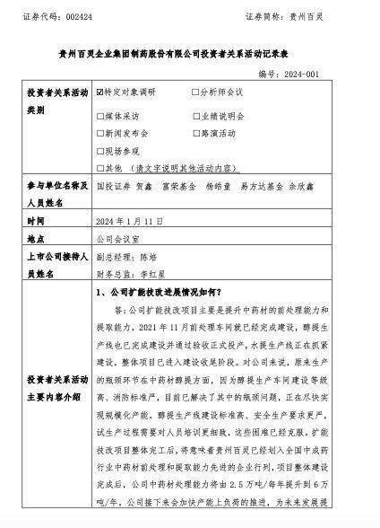 【原創】貴州百靈:擴能技改項目整體完工後公司已劃入