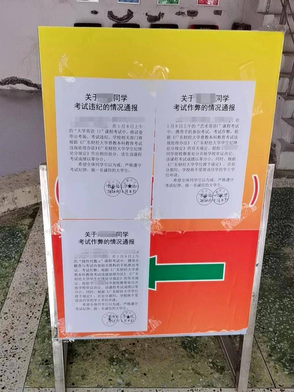 该校相关部门将根据《广东财经大学普教本科教育考试违规处理办法》