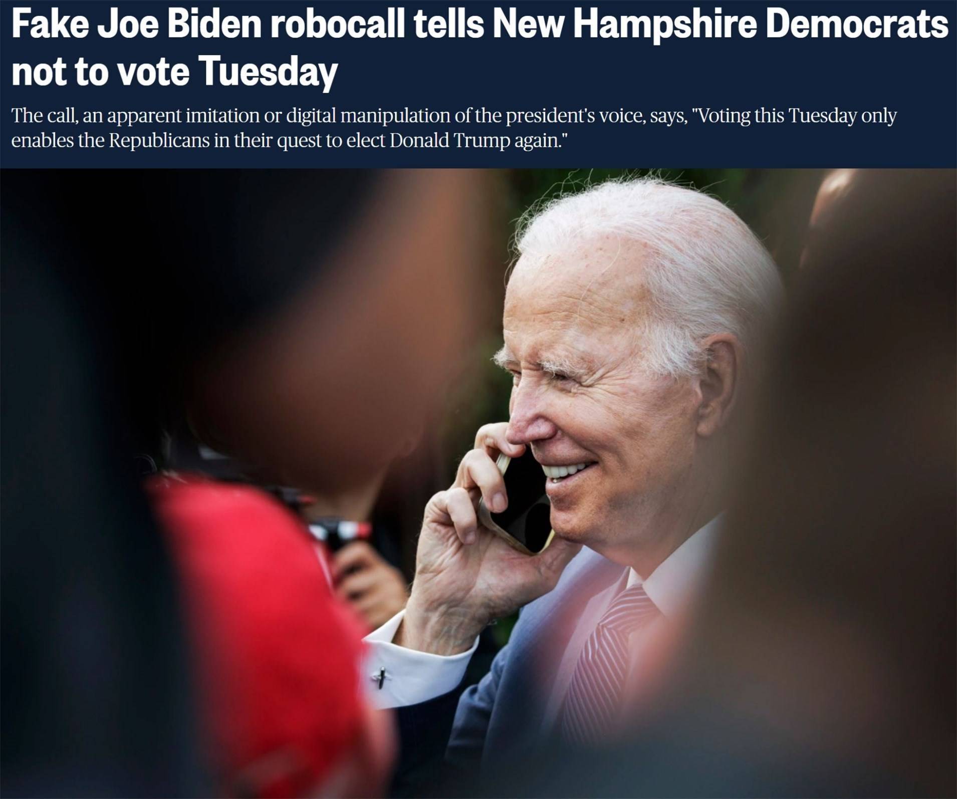 "假拜登"忽悠选民不要投票 "ai深度造假"成美国政治隐_人工智能_民主