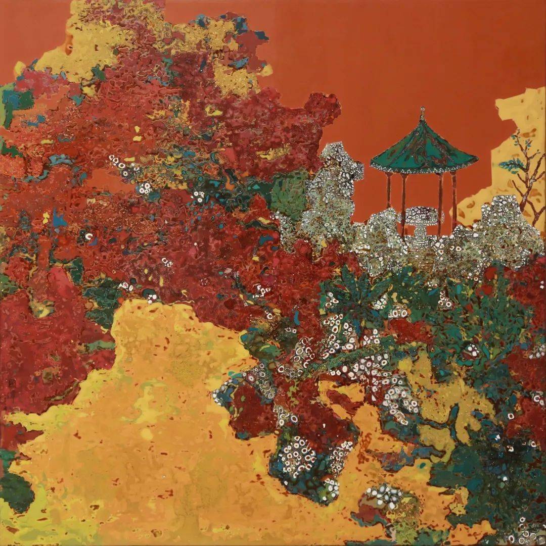 苏国伟 《园》 81×81cm 漆画金晖 《考古-文献》 80×80cm 漆画