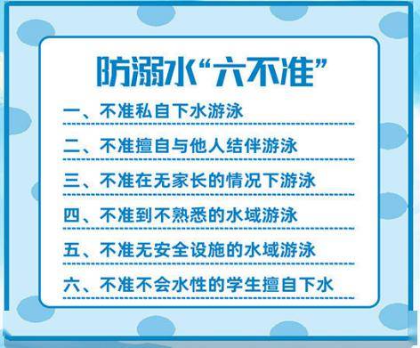 池塘等危险水域游泳戏水,不去河面滑冰,严格做到防溺水"六不准""四