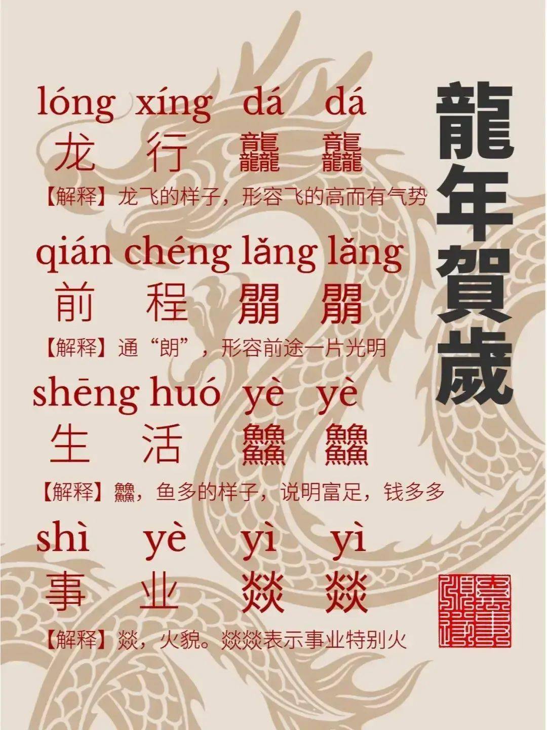 龙行龘龘,前程朤朤,生活4040,事业燚燚的最全解释_侵权_违规_版权