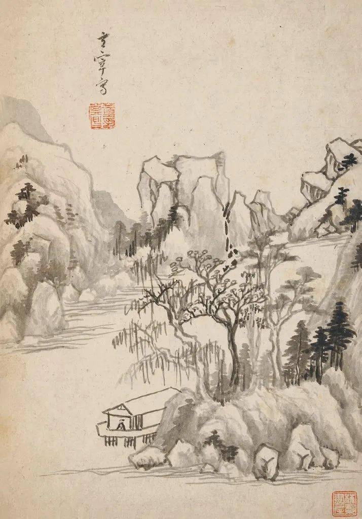 董其昌这几帧小山水,奇纵苍茫_董文敏_吴湖帆_西岩