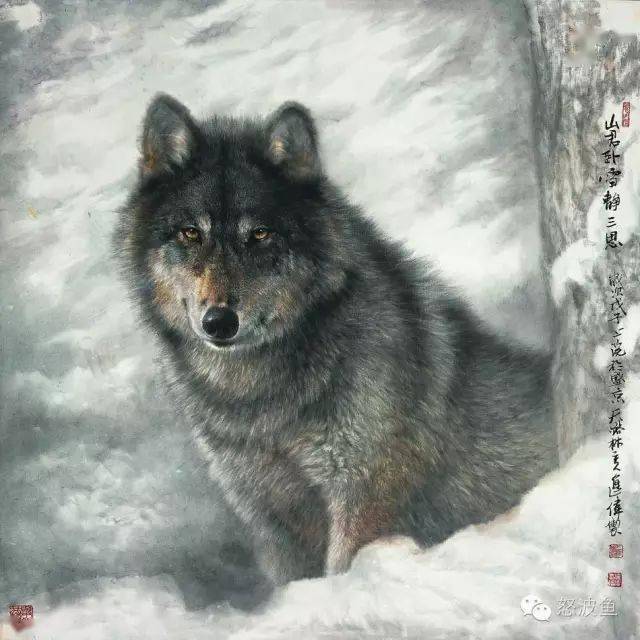 国画欣赏丨左进伟工笔画狼,太逼真!_传统_作品_绘画
