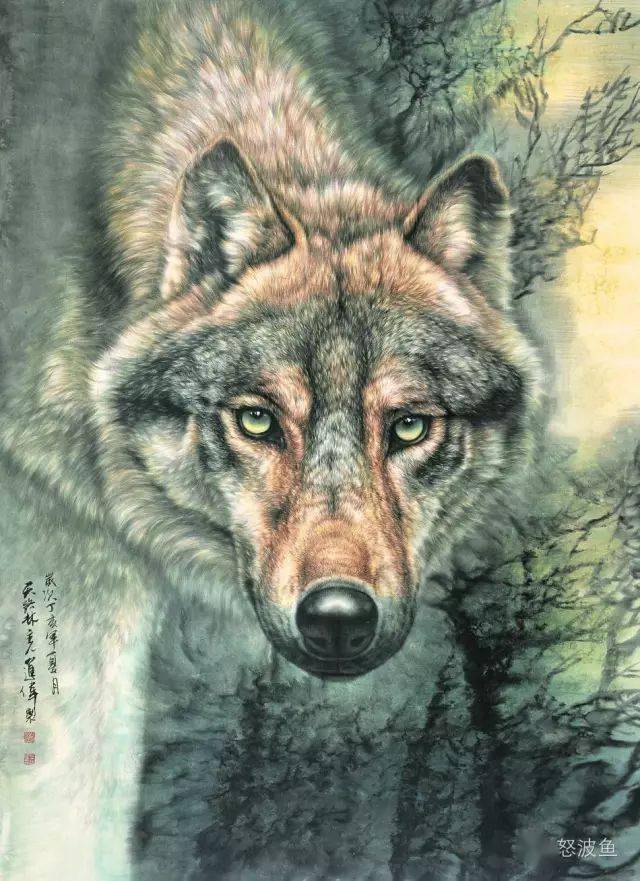 国画欣赏丨左进伟工笔画狼,太逼真!_传统_作品_绘画