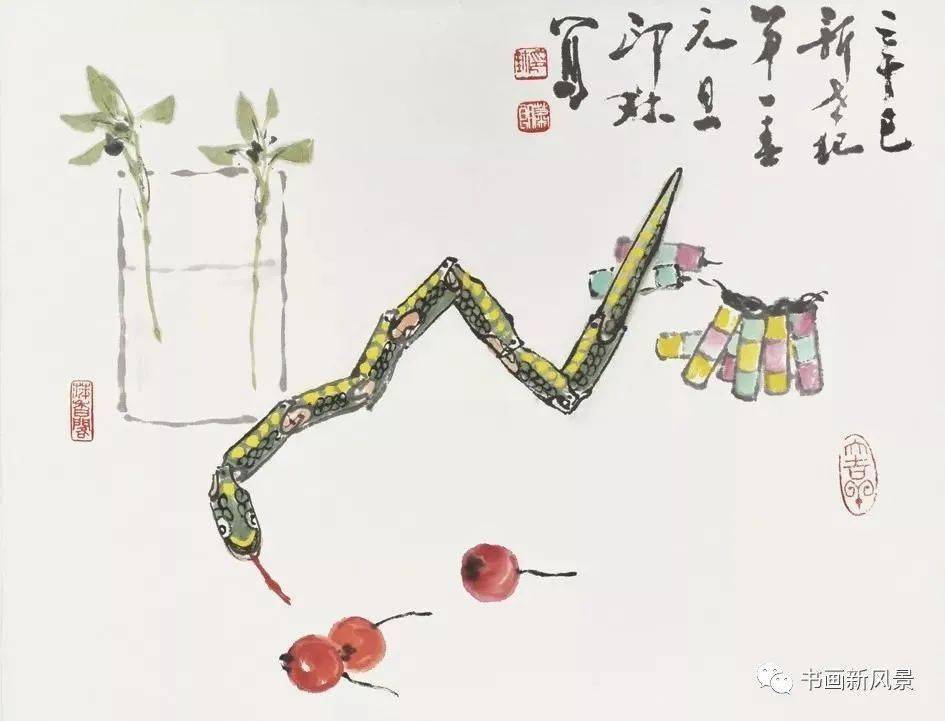 他画的是一根小竹竿和一根小马鞭儿,用儿童的"竹马",让人似乎听到了嘚