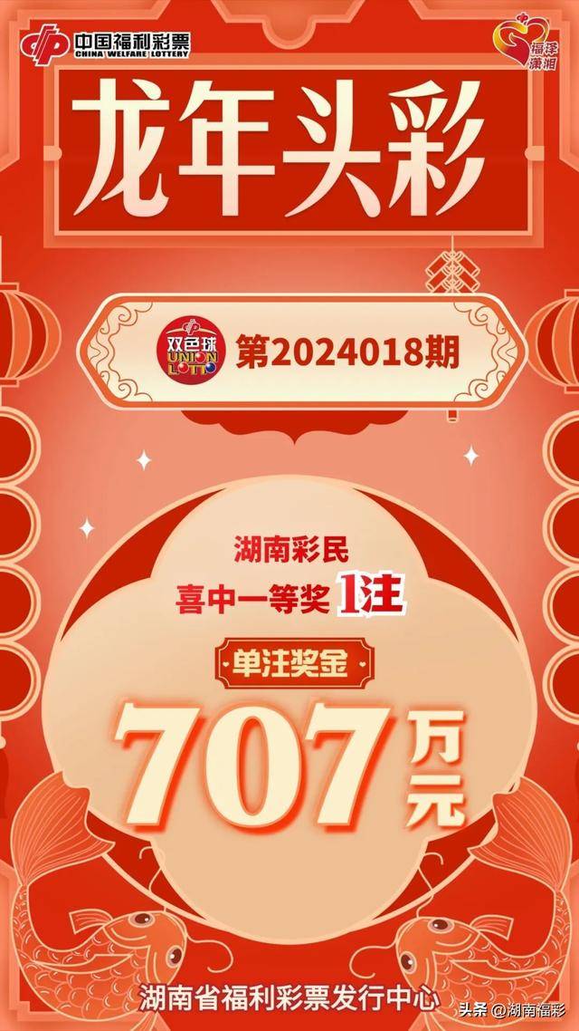 中奖喜报 | 龙年头彩!湖南永州彩民喜中双色球一等奖707万元!
